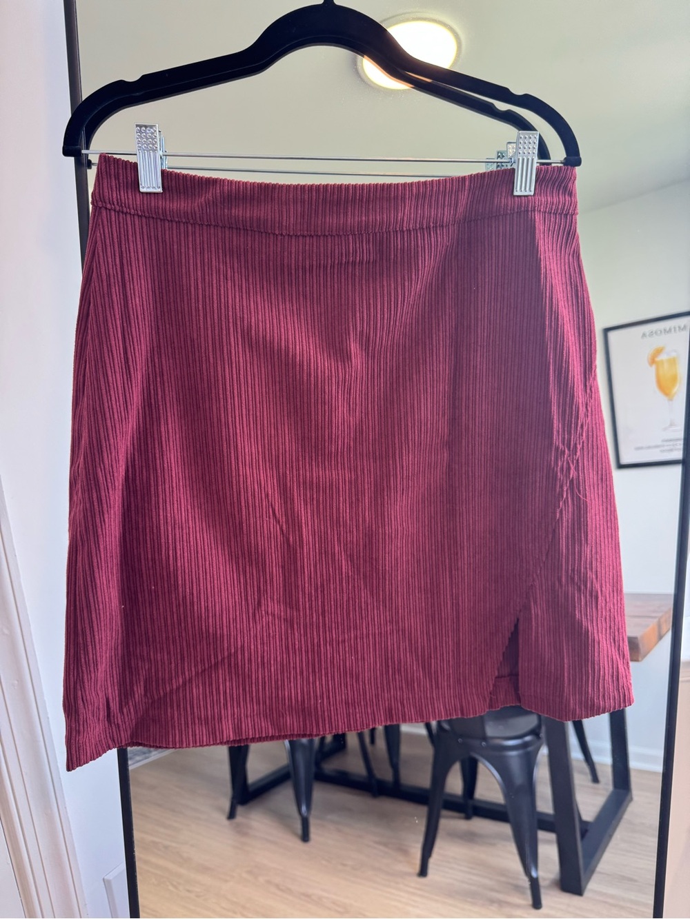 Amazon Burgundy Corduroy Mini Skirt with Front Slit